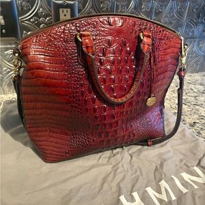 Brahmin Mahogany Shoulder Bag with Crocodile Embossed Leather